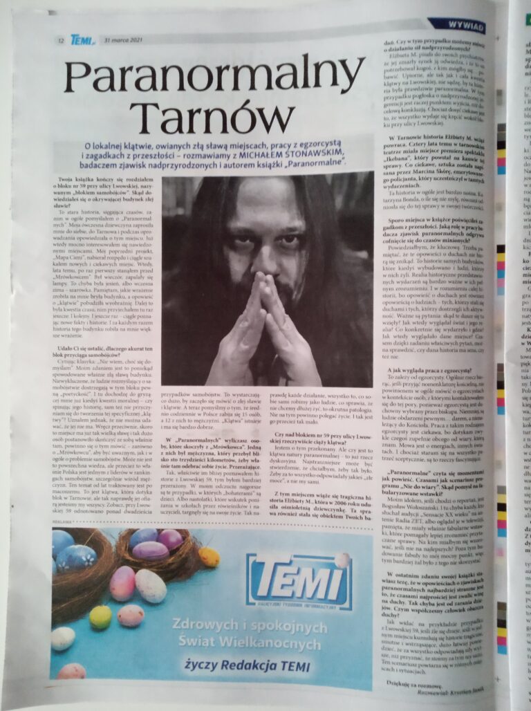 Fotografia artykułu "Paranormalny Tarnów", zamieszczonego w czasopiśmie TEMI